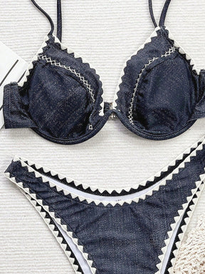 Biquíni Meia Taça Estilo Jeans Com Detalhes Vazados