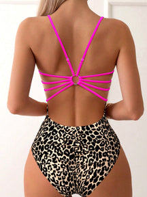 Maiô Estampa Animal Print Com Costas Vazadas E Tiras