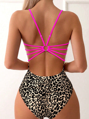 Maiô Estampa Animal Print Com Costas Vazadas E Tiras
