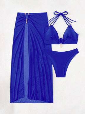 Conjunto Praia Biquíni Com Saia Longa Transparente