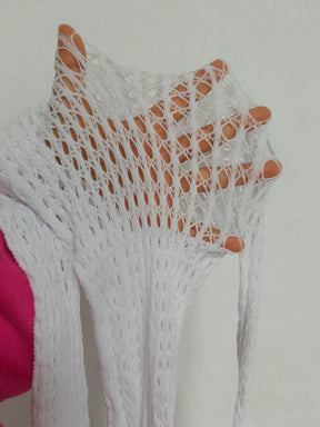 Saída De Praia Vestido Manga Longa Em Tela Vazada