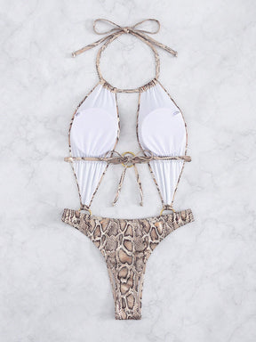 Maiô Monokini Com Argolas Estampa Animal Print Cobra