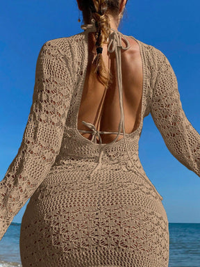 Saída De Praia Curta Crochê Floral Manga Longa