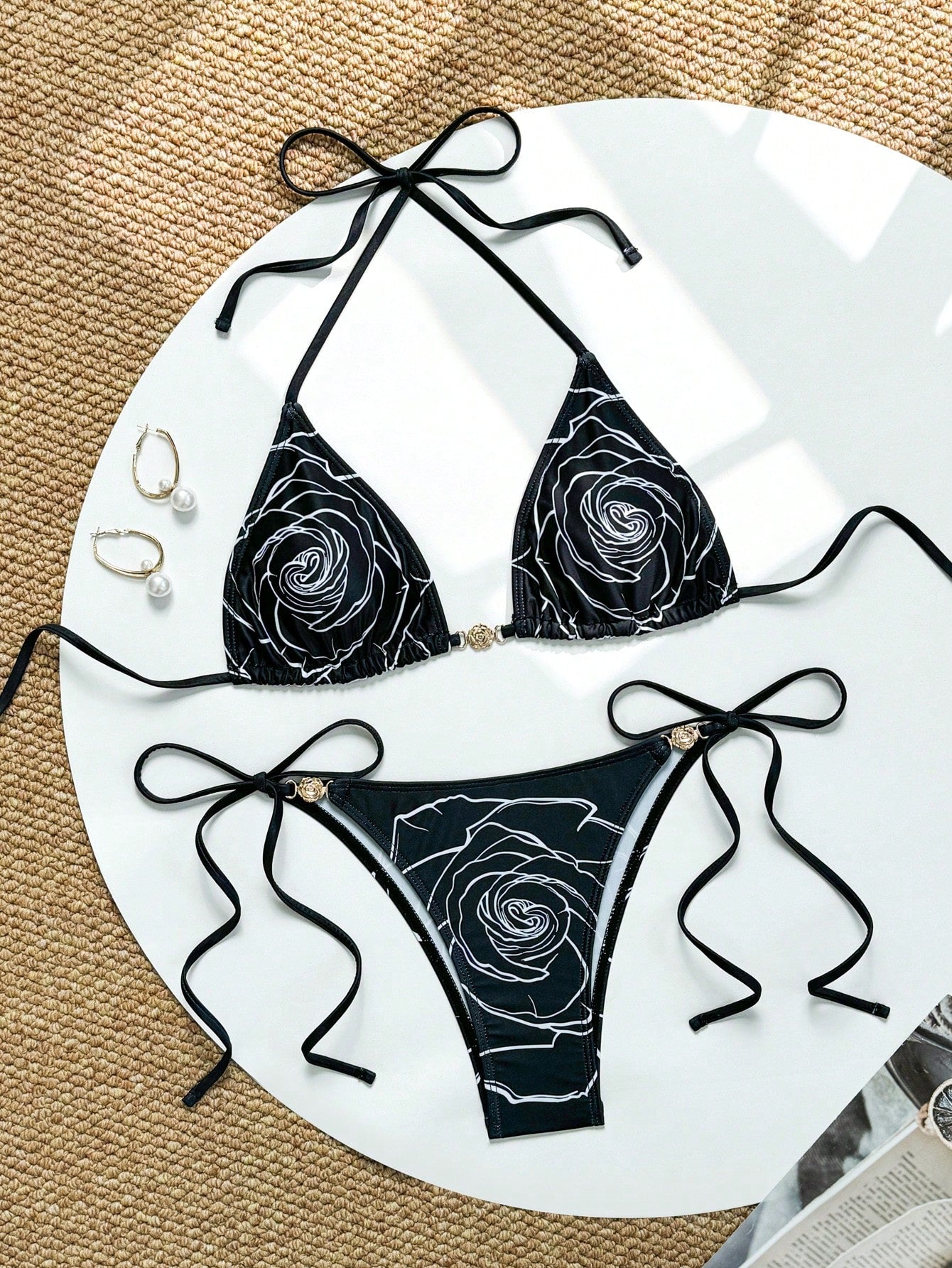 Biquíni Cortininha Estampado Com Detalhes De Argola