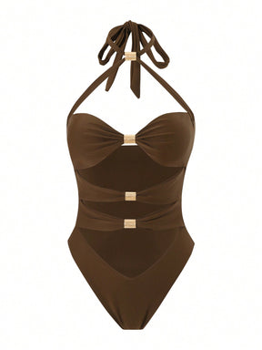 Maiô Monokini Com Recortes E Detalhes De Argolas