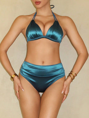 Biquíni Meia Taça Acetinado Hot Pant Cintura Alta
