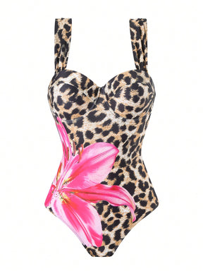 Maiô Animal Print Com Bojo Estruturado E Detalhe Floral