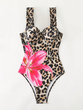 Maiô Animal Print Com Bojo Estruturado E Detalhe Floral