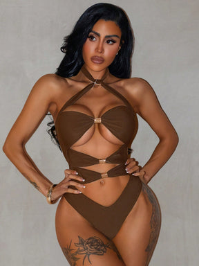 Maiô Monokini Com Recortes E Detalhes De Argolas