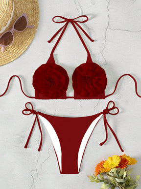 Biquíni Triângulo Com Apliques De Flores Volumosas