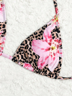 Conjunto Praia Biquíni Floral Animal Print Com Saia E Faixa