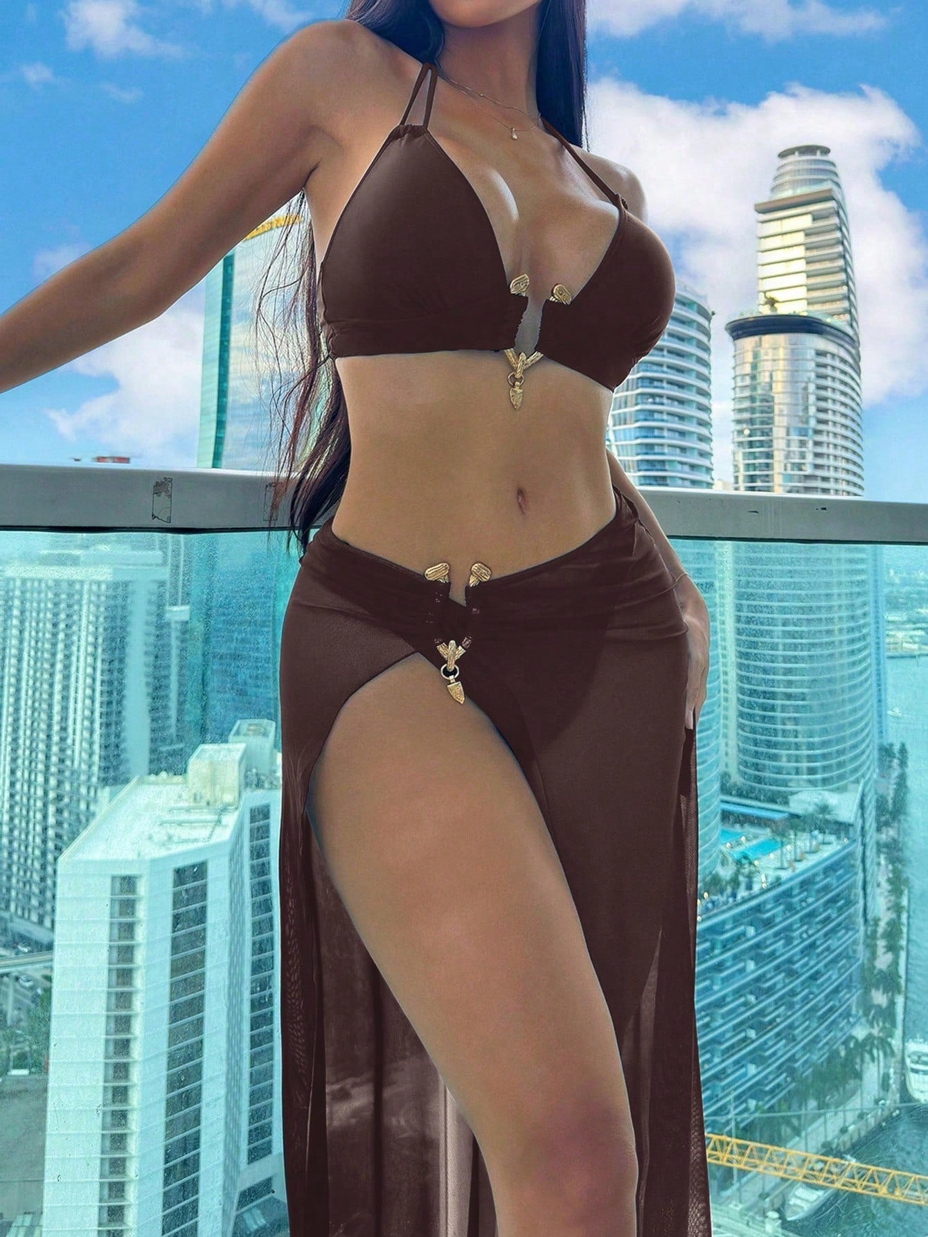 Conjunto Praia Biquíni Com Saia Longa Transparente