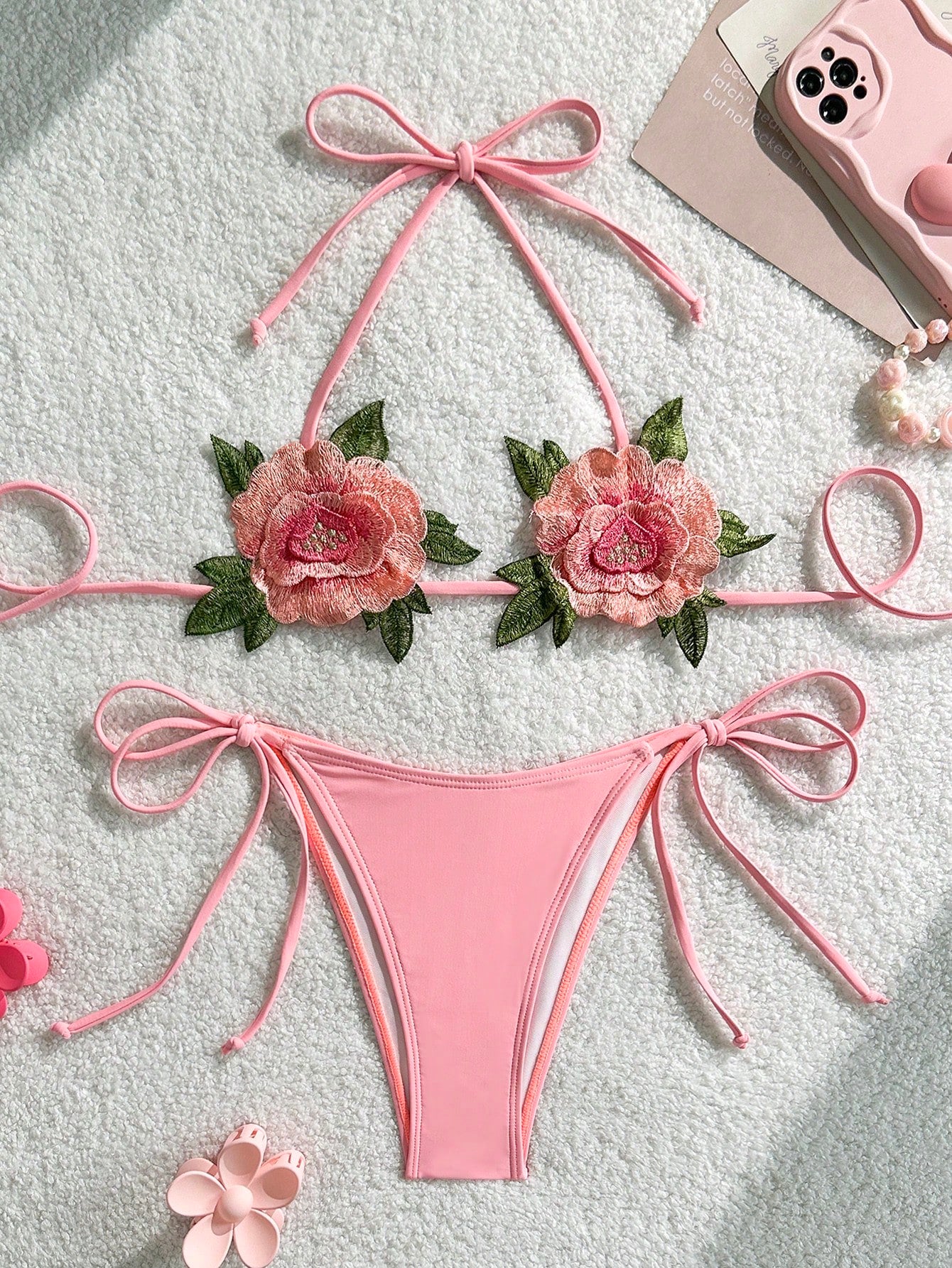 Biquíni Triângulo String Com Bordado De Flores