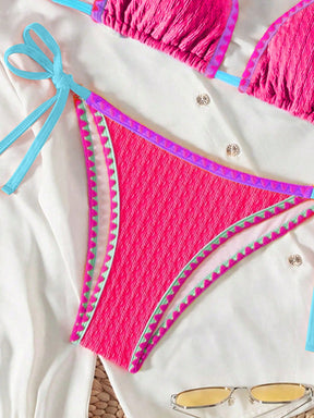 Biquíni Triângulo String Estilo Crochê Colorido
