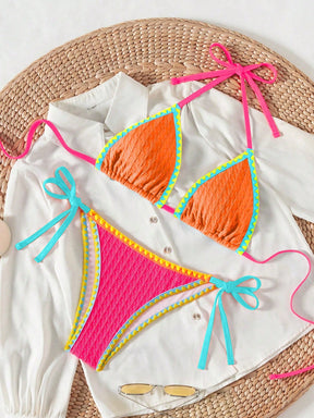 Biquíni Triângulo String Estilo Crochê Colorido