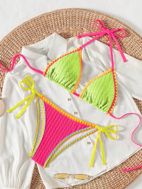 Biquíni Triângulo String Estilo Crochê Colorido