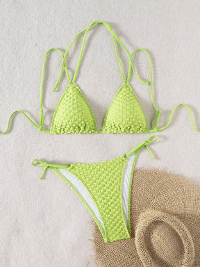 Biquíni Triângulo String Texturizado Estilo Crochê