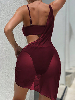 Conjunto Praia Biquíni Com Saia Assimétrica Transparente