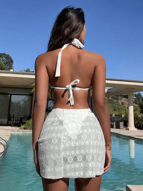 Conjunto Praia Biquíni Com Saia Pareô Renda E Detalhe Estrela