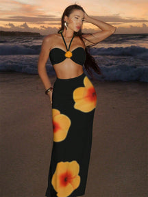 Conjunto Praia Biquíni Tomara Que Caia Com Saia Longa Floral