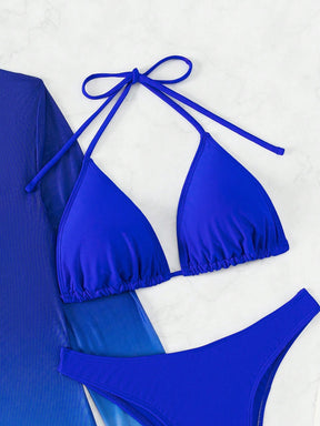 Conjunto Praia Biquíni Com Saída De Praia Manga Longa Degradê
