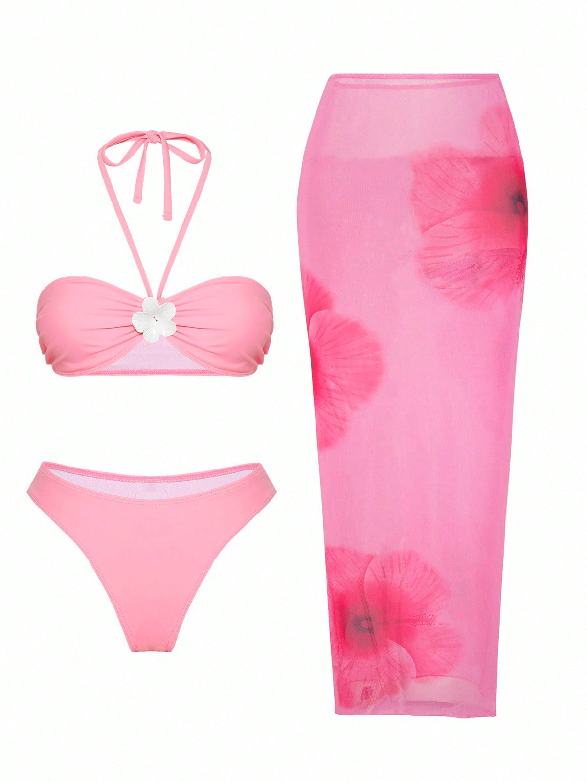 Conjunto Praia Biquíni Tomara Que Caia Com Saia Longa Floral