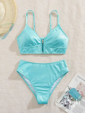 Biquíni Cintura Alta Com Top Estruturado Zíper Frontal Biquíni Cintura Alta Com Top Estruturado Zíper Frontal