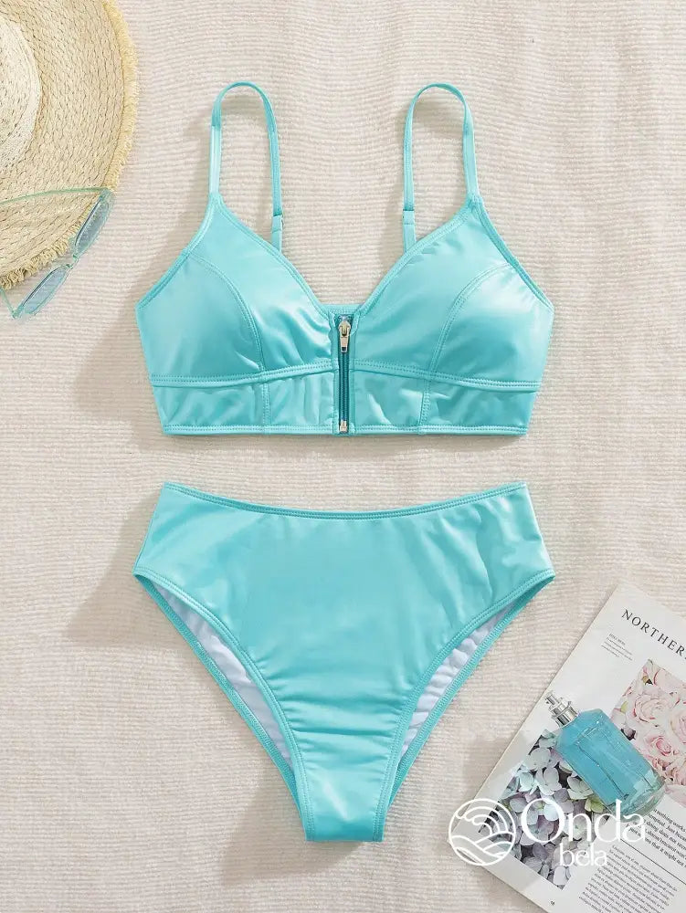 Biquíni Cintura Alta Com Top Estruturado Zíper Frontal Biquíni Cintura Alta Com Top Estruturado Zíper Frontal