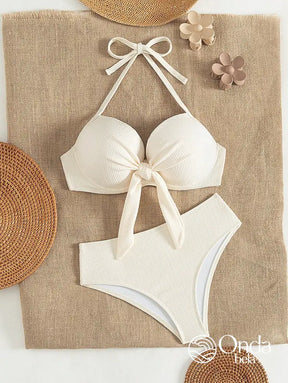 Biquíni Cintura Alta Com Top Laço Frontal Texturizado Biquíni Cintura Alta Com Top Laço Frontal Texturizado