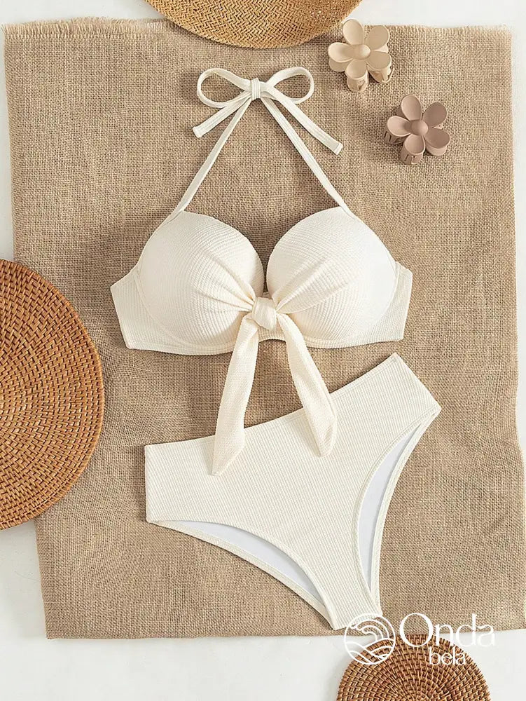 Biquíni Cintura Alta Com Top Laço Frontal Texturizado Biquíni Cintura Alta Com Top Laço Frontal Texturizado