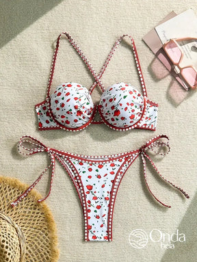 Biquíni Estampado Com Bojo Estruturado E Amarrações Biquíni Estampado Com Bojo Estruturado E Amarrações