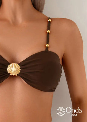 Biquíni Meia Taça Cintura Alta Com Aviamento Concha Biquíni Meia Taça Cintura Alta Com Aviamento Concha