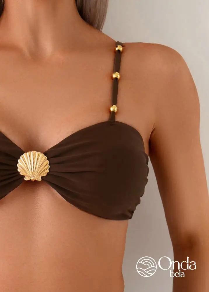 Biquíni Meia Taça Cintura Alta Com Aviamento Concha Biquíni Meia Taça Cintura Alta Com Aviamento Concha