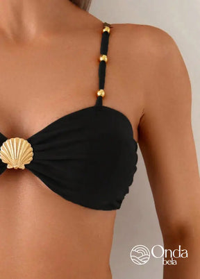 Biquíni Meia Taça Cintura Alta Com Aviamento Concha Biquíni Meia Taça Cintura Alta Com Aviamento Concha