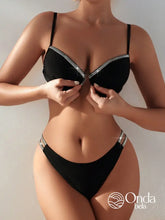Biquíni Meia Taça Com Detalhes De Brilho Preto / PP Biquíni Meia Taça Com Detalhes De Brilho