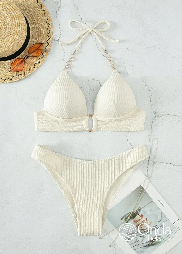 Biquíni Meia Taça Underwire Canelado Com Argola Biquíni Meia Taça Underwire Canelado Com Argola