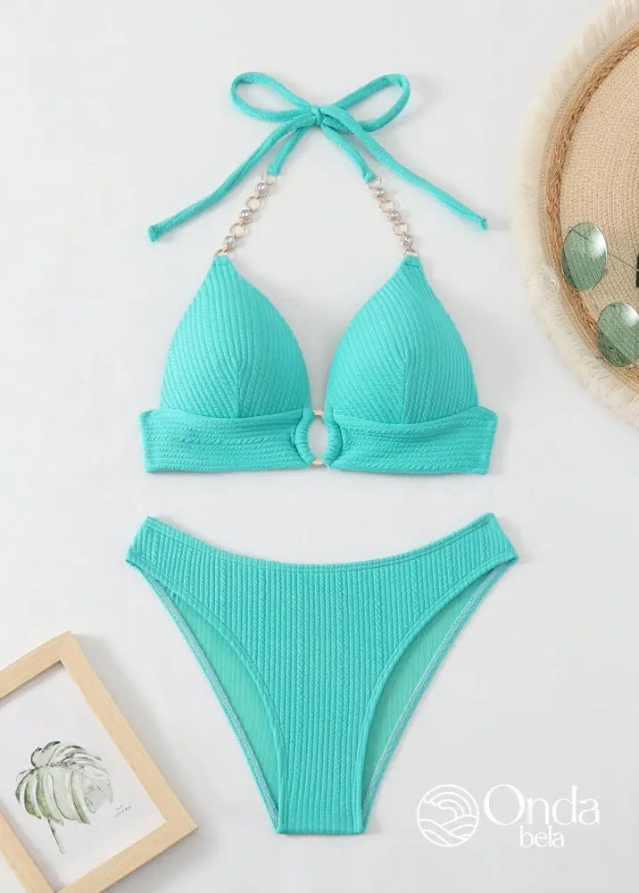 Biquíni Meia Taça Underwire Canelado Com Argola Biquíni Meia Taça Underwire Canelado Com Argola