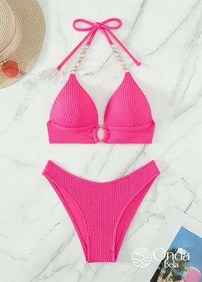 Biquíni Meia Taça Underwire Canelado Com Argola Biquíni Meia Taça Underwire Canelado Com Argola