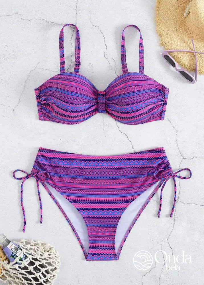 Biquíni Meia Taça Underwire Hot Pant Estampa Étnica Biquíni Meia Taça Underwire Hot Pant Estampa Étnica