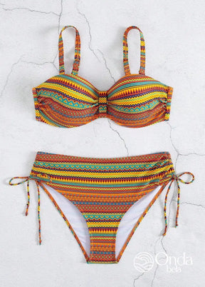 Biquíni Meia Taça Underwire Hot Pant Estampa Étnica Biquíni Meia Taça Underwire Hot Pant Estampa Étnica