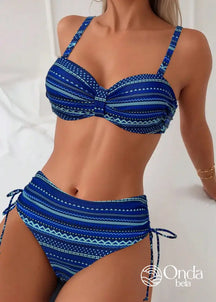 Biquíni Meia Taça Underwire Hot Pant Estampa Étnica Azul Marinho / PP Biquíni Meia Taça Underwire Hot Pant Estampa