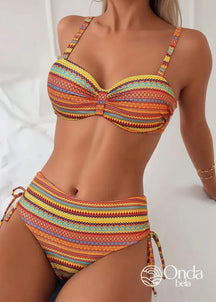 Biquíni Meia Taça Underwire Hot Pant Estampa Étnica Laranja / PP Biquíni Meia Taça Underwire Hot Pant Estampa Étnica