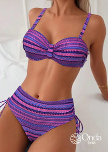 Biquíni Meia Taça Underwire Hot Pant Estampa Étnica Roxo / PP Biquíni Meia Taça Underwire Hot Pant Estampa Étnica