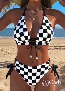 Biquíni Poá Com Amarração Frontal E Cintura Alta Preto e Branco / PP Biquíni Poá Com Amarração Frontal E Cintura Alta