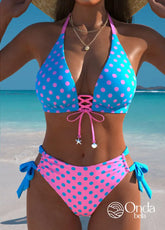 Biquíni Poá Com Amarração Frontal E Cintura Alta Rosa / PP Biquíni Poá Com Amarração Frontal E Cintura Alta