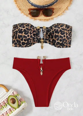 Biquíni Tomara Que Caia Animal Print Com Argolas Douradas Biquíni Tomara Que Caia Animal Print Com Argolas Douradas
