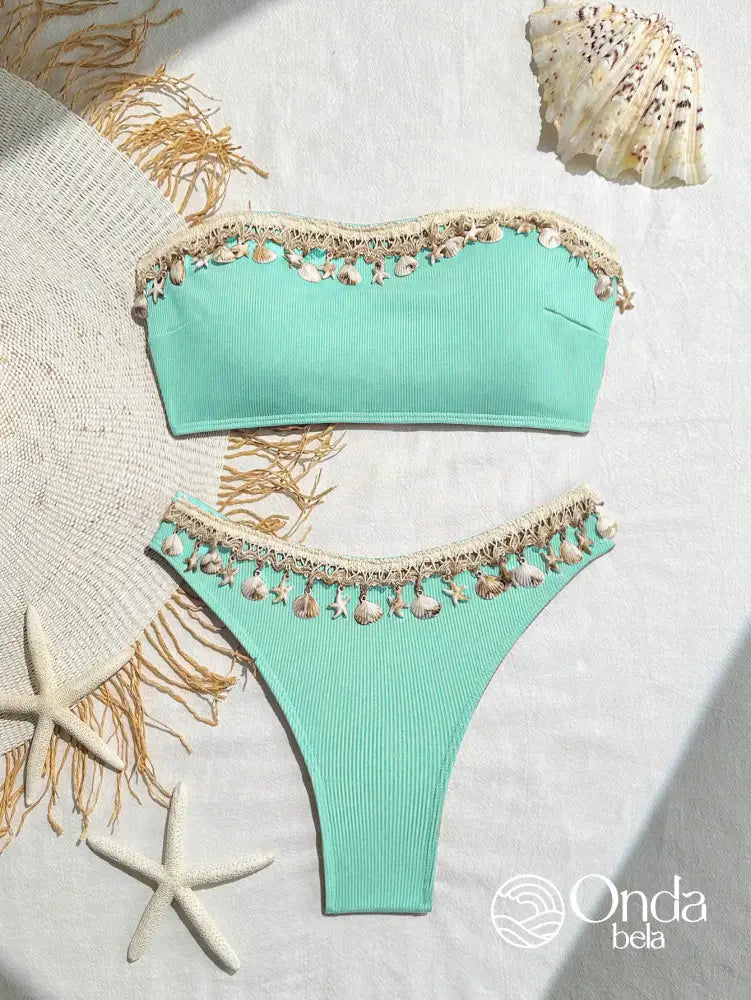 Biquíni Tomara Que Caia Cintura Alta Com Conchas Biquíni Tomara Que Caia Cintura Alta Com Conchas