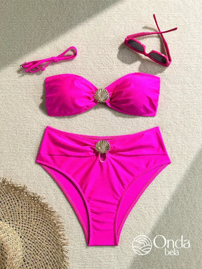 Biquíni Tomara Que Caia Cintura Alta Com Detalhe Concha Biquíni Tomara Que Caia Cintura Alta Com Detalhe Concha