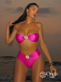 Biquíni Tomara Que Caia Cintura Alta Com Detalhe Concha Rosa Choque / PP Biquíni Tomara Que Caia Cintura Alta Com