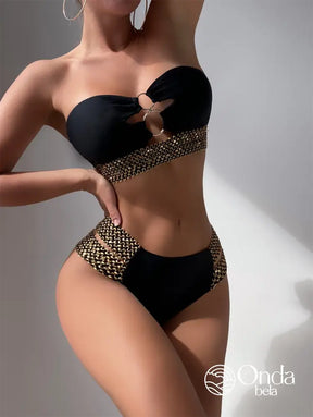 Biquíni Tomara Que Caia Com Argolas E Detalhe Trançado Preto / PP Biquíni Tomara Que Caia Com Argolas E Detalhe Trançado